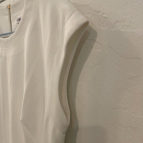 NWT Calvin Klein Crew Neck Scuba Fit&Flare White Sleeveless Dr… - Picture 8 of 13